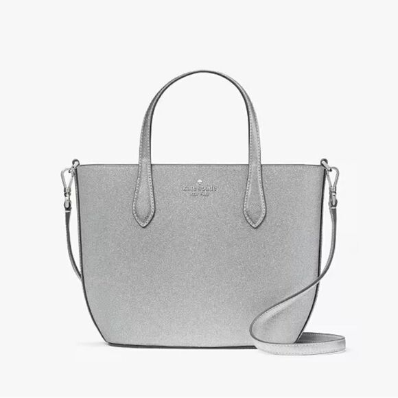 KATE SPADE Silver Glimmer Satchel Crossbody Bag Purse - Picture 8 of 13